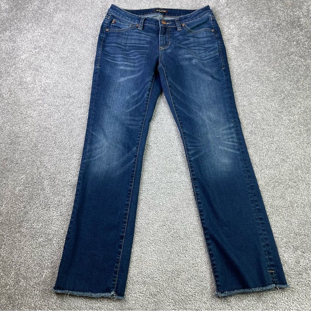 Dear John Playback Cuffed Cropped Straight Leg Jeans Size 27 Medium Wash Raw Hem